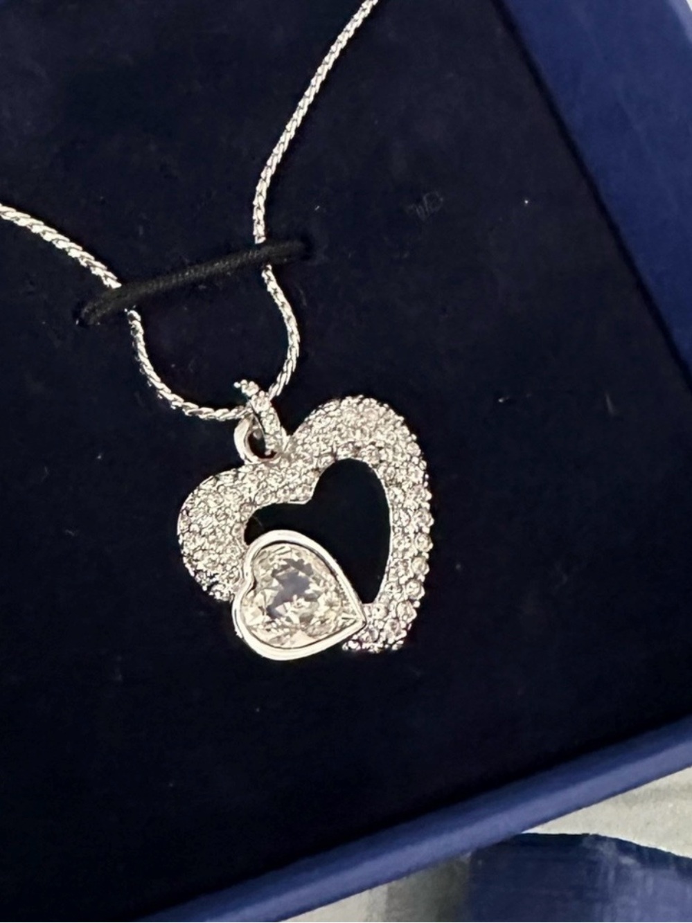 Swarovski Silver Double Heart Crystal Pendant Necklace